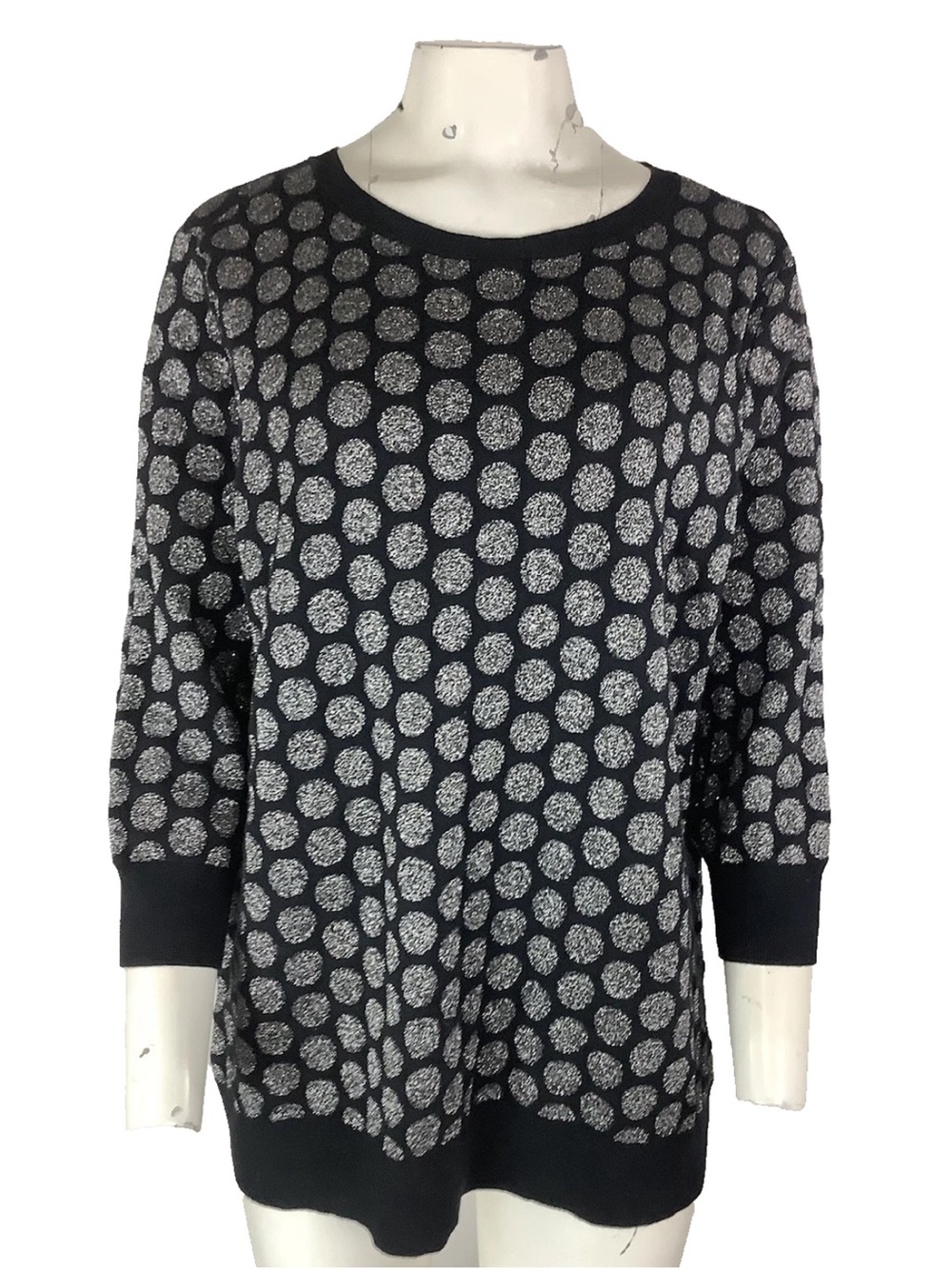 NWT Halogen Sz 3X Metallic Polka Dot Holiday Pullover Sweater Black Gray